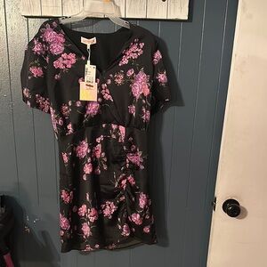 Leyden Black and Pink Floral Mini Dress
